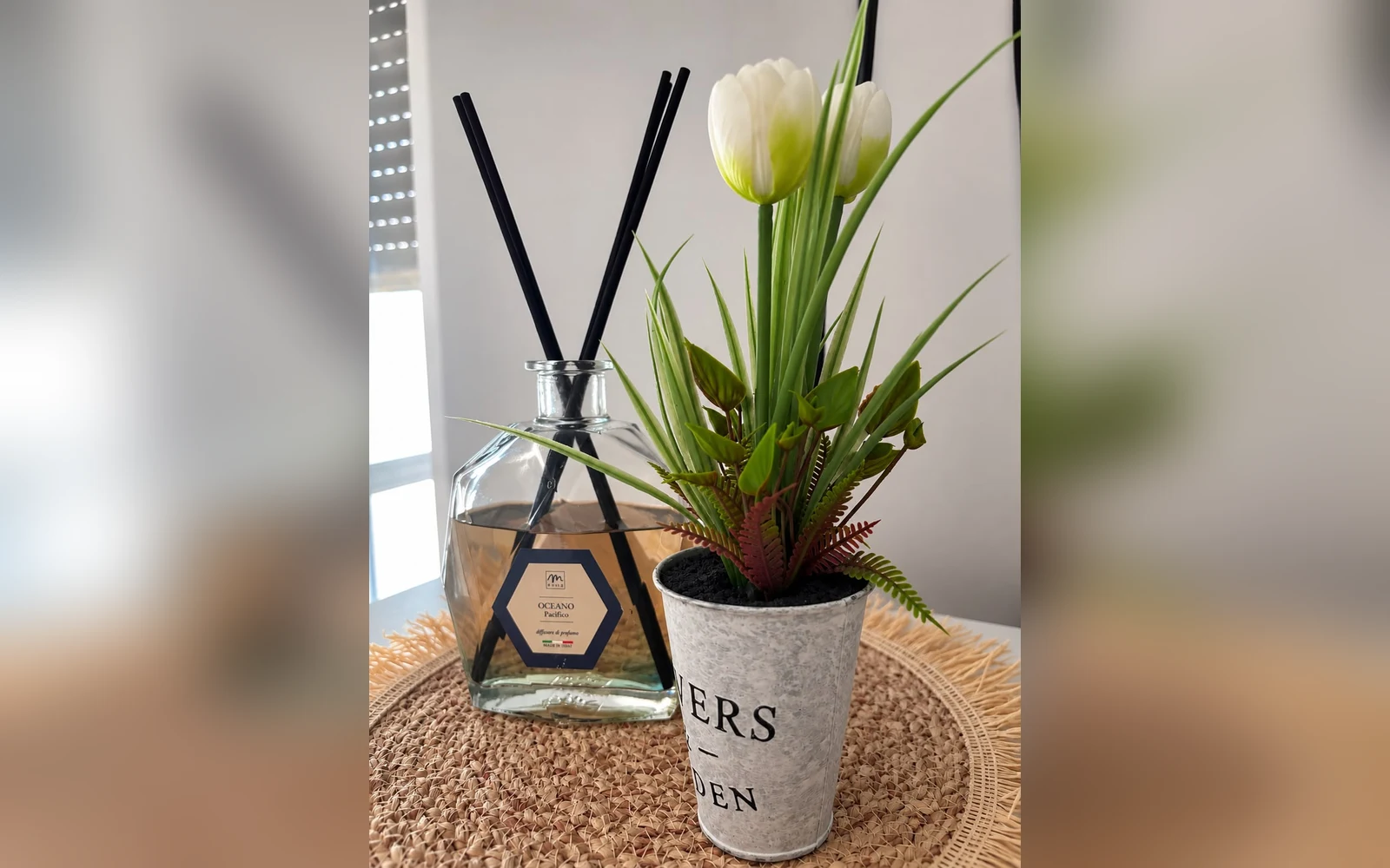 Granito — dettaglio d'arredo, diffusore e pianta